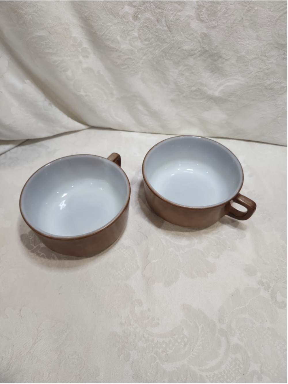 Vintage Oven Proof Fire King Brown And White Soup Bowls Anchor Hocking 5”X 2.5”